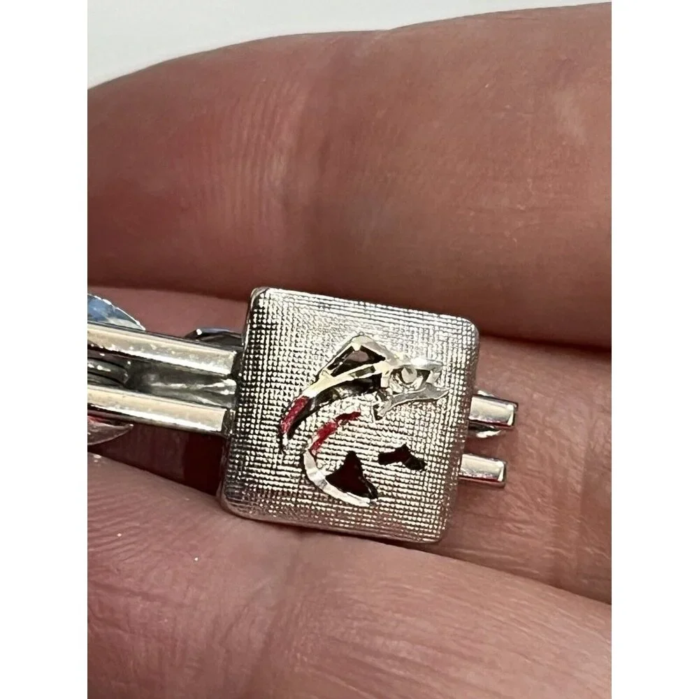 Vintage Swank Silver Fish Cuff Links And Matching Tie Clip Bar